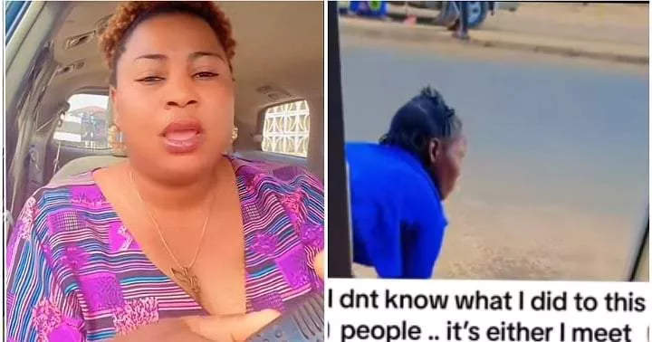 Nigerian lady cries out over strange substance placed in front of her shop