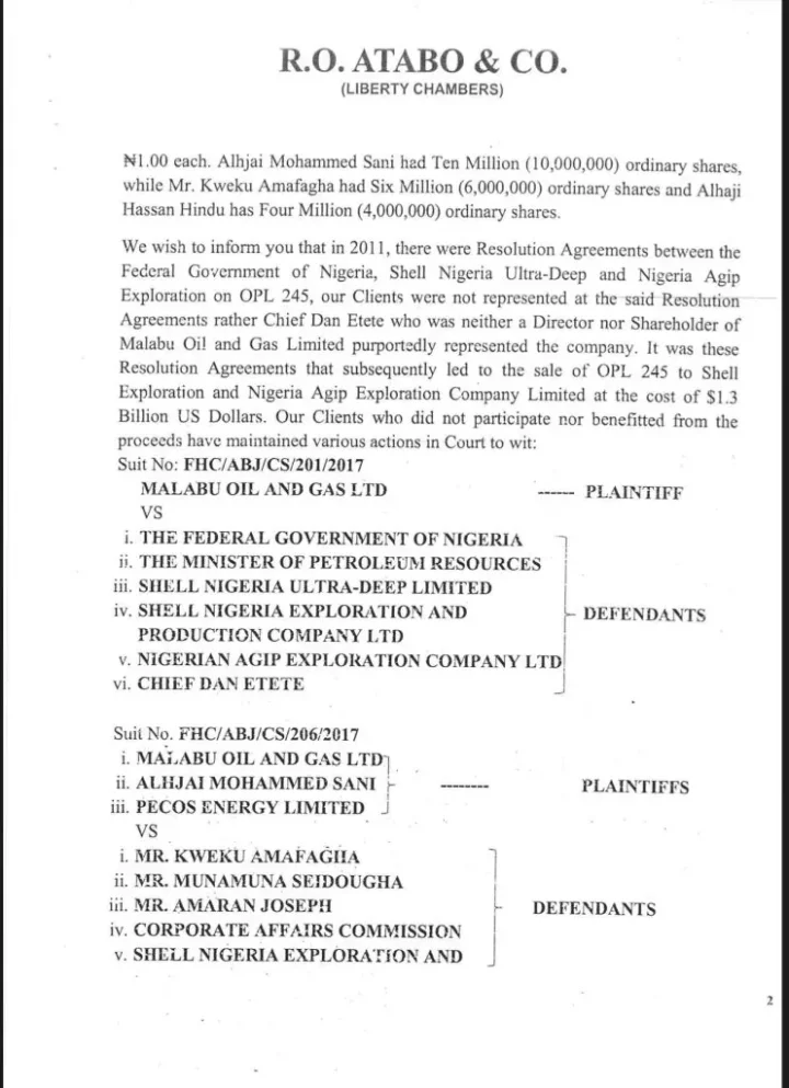 Abacha family dismisses Nigerian govt's claim of resolving $1.3bn OML 245 court cases