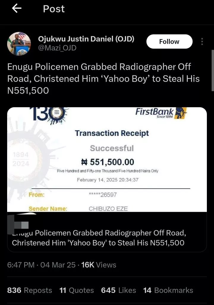 Police abduct medical radiographer, label him yahoo boy, and extort ₦551,500