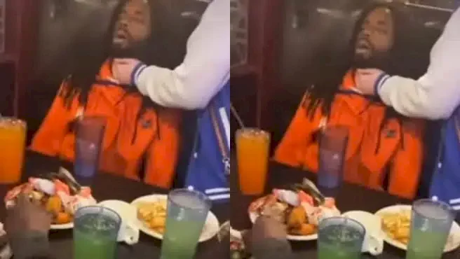 Scary moment man almost choked to death at dinner without friends noticing (Video)