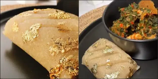 Many lose appetite as vendor flaunts N50K gold-laced eba and soup (Video)