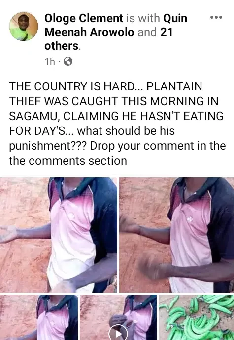 Plantain thief caught in Ogun state begs for forgiveness, says he hasn't eaten for days