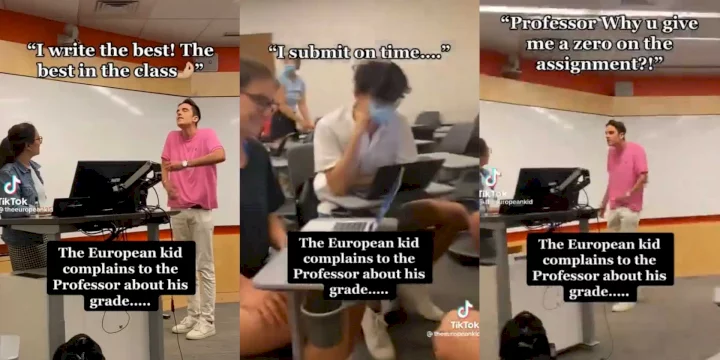 "Tell me why you scored me zero?" - White student questions his professor in viral video; Nigerians react