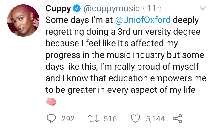 DJ Cuppy regrets admission into Oxford university; gives reason