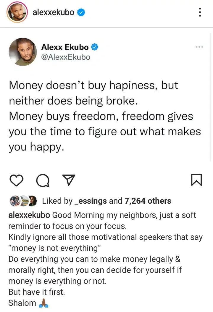 Alex Ekubo explains why everyone must have money
