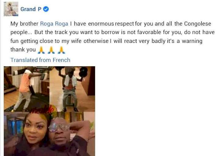 Grand P sends strict warning to Congolose musician for getting 'cozy' with his wife