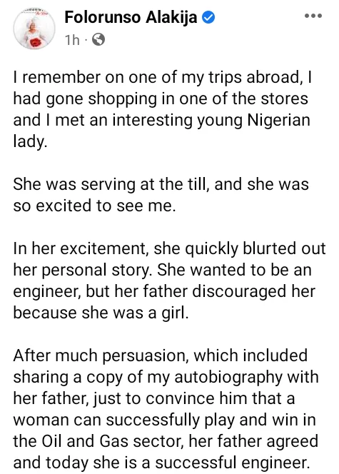  Billionaire businesswoman, Folorunsho Alakija shares story of Nigerian man who discouraged his daughter from studying engineering 