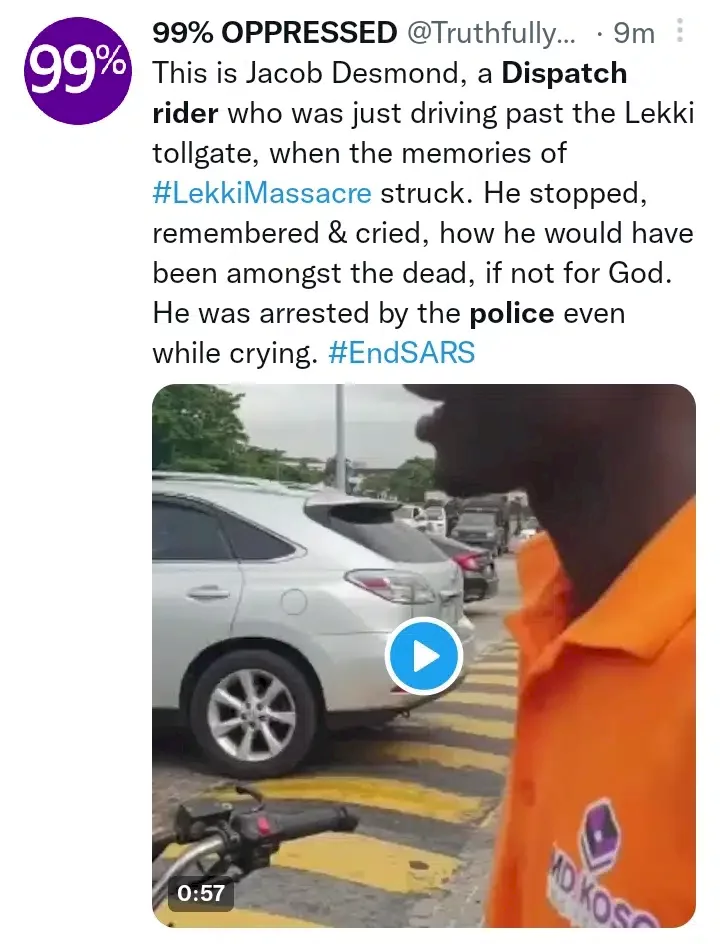 #Endsars: Emotional moment police arrest weeping dispatch rider who had survived 2020 Lekki shooting (Video)