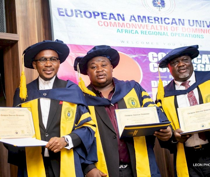 'Na mumu dey do thesis for 4 years' - Reactions as Cubana Chief Priest bags doctorate degree