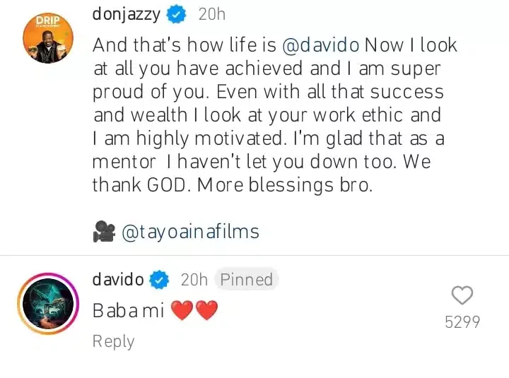 Don Jazzy reacts as Davido describes him as his mentor (Video)