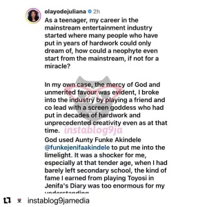 Years later, actress Juliana Olayode tenders a heartfelt apology to her senior colleague, Funke Akindele, over their alleged fallout