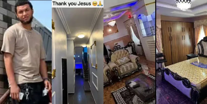"Obi Cubana's house no fine pass this one" - Netizens in awe as young Nigeria man shares self-built stunning mansion with the interior (Video)