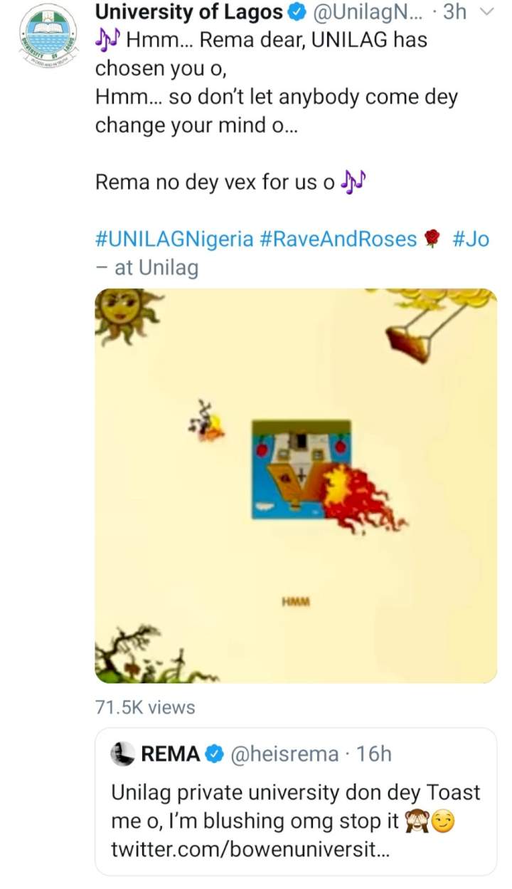 'Baby calm down' Unilag replies Rema after he complained about ASUU strike delaying him from resuming school