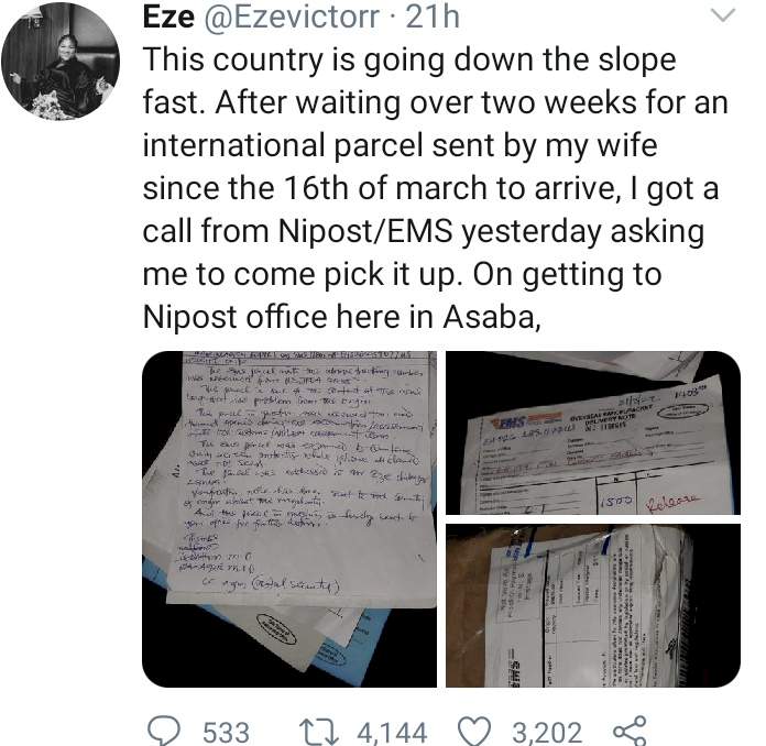 Man cries out as NIPOST informs him that his iPhone 13 Pro Max parcel from America arrived torn without phone