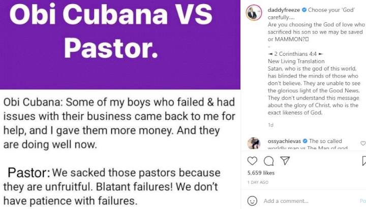 Choose your God - Daddy Freeze compares words of Oyedepo, Obi Cubana