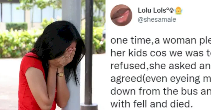Lady shares her experience of a woman whose child fell at a bus stop and died