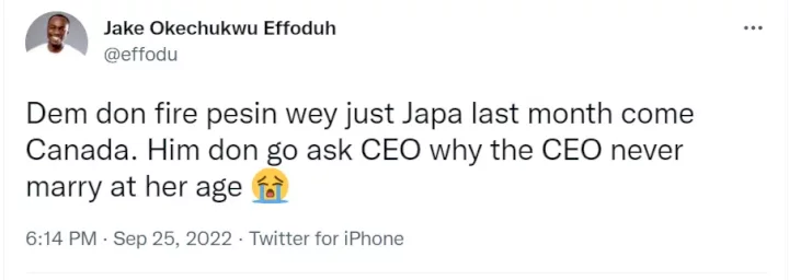 Nigerian man who relocated to Canada sacked for asking company's CEO why she is yet to marry