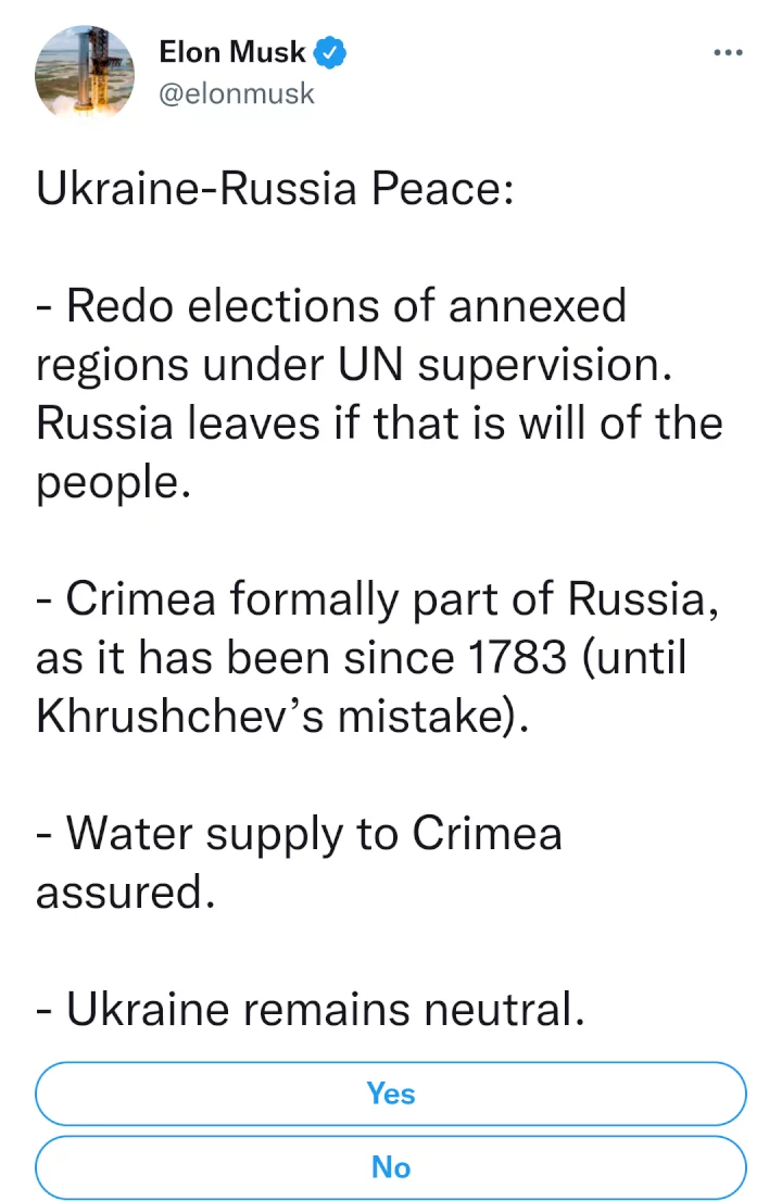 Ukraine tells Elon Musk to ?f?k off? after he shared peace proposal to end war with Russia 