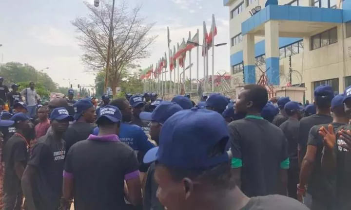 Tinubu's victory: Atiku, Okowa, Ayu, others lead protest to INEC headquarters, Abuja (Video)