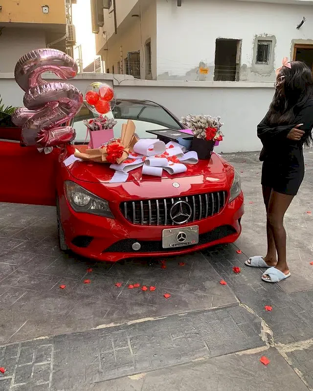 Saskay emotional as fans gift her Benz for her 22nd birthday (Photos/Video)