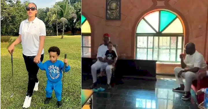 'Money good o' - Reactions as Regina Daniels' little son, Munir, hails PDP local Govt chairmen, they respond (Video)