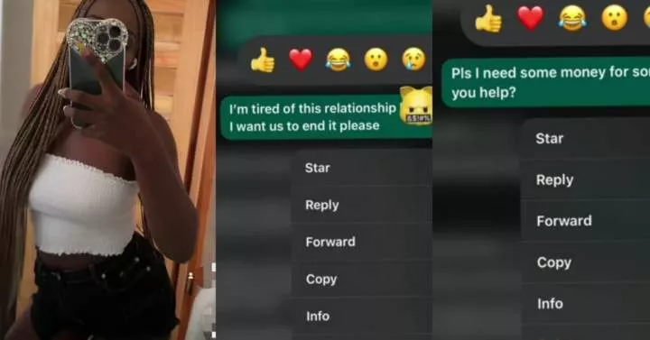 Lady asks boyfriend for cash moments after asking him for break up, he reacts