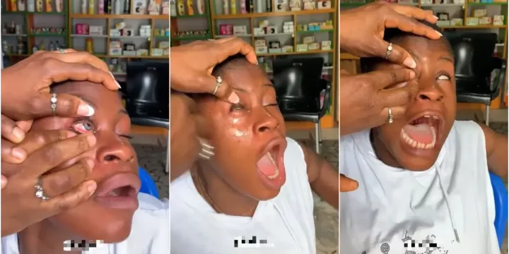 'Comot am, I don blind o' - Lady weeps after using contact lenses for first time