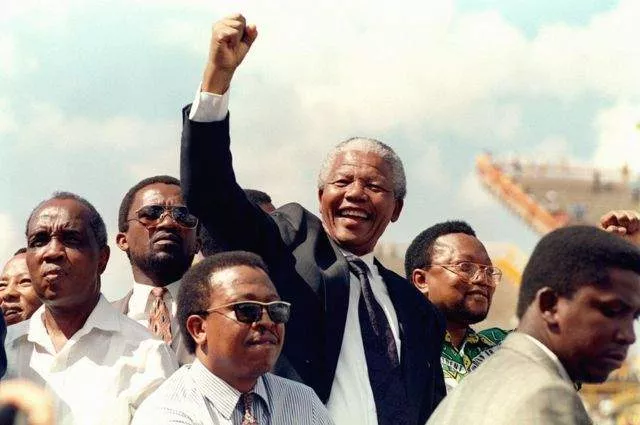 Nelson Mandela at his first election rally in 1994