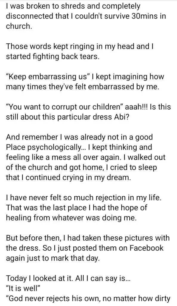Lady recounts how she stopped going to church for over a year after being shamed for her 'indecent' dressing
