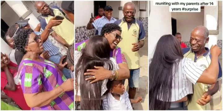 Moment Nigerian lady surprises her parents as she returns home after 14 years