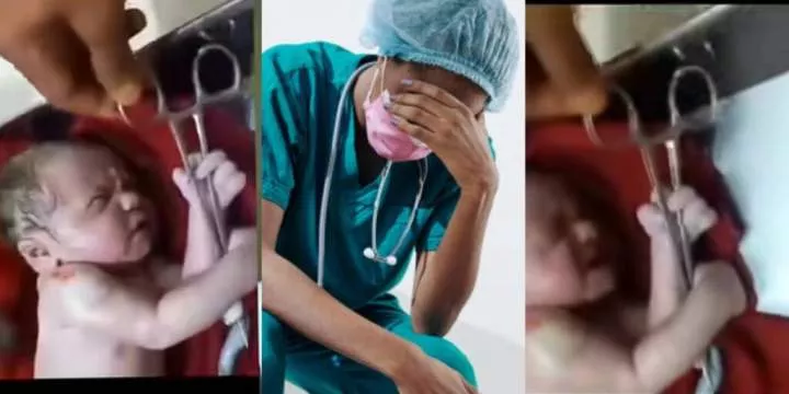 'Future warrior' - Internet buzzes over newborn baby's strong hold on forceps during umbilical cord cutting