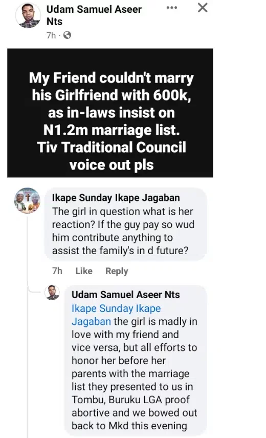 'N1.2m or nothing' - Man heartbroken as in-laws insist on collecting N1.2m, despite offering N600k to marry their daughter