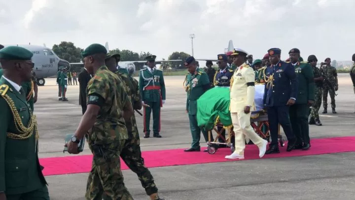 Body of late COAS Lagbaja arrive�Lagos airport (photos)