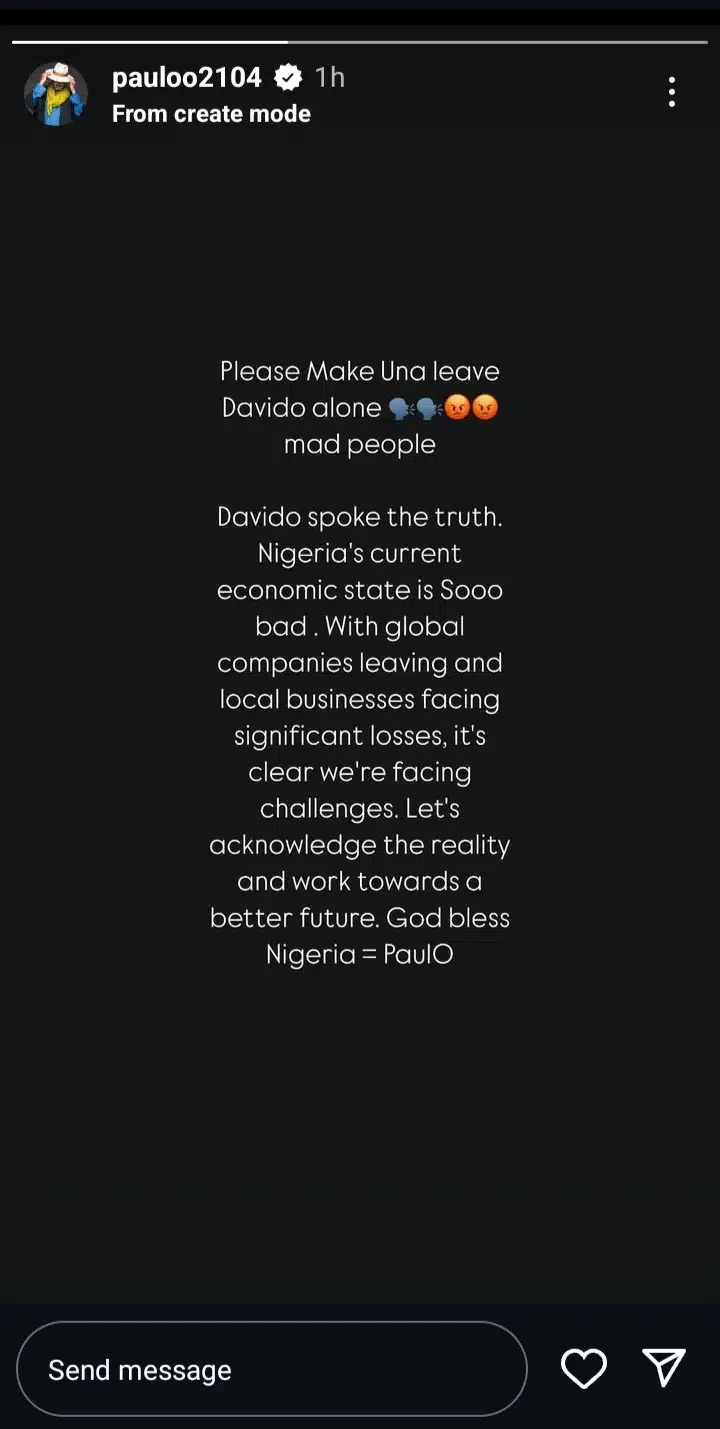 Paulo tackles critics berating Davido for saying Nigeria's economy is in shambles