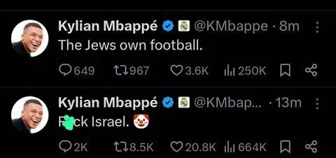 Kylian Mbappe's account suffered a likely cyber attack -- Image credit: X screenshot