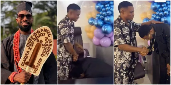 D'Banj dragged online for 'prostrating' to Pastor Jerry Eze during birthday visit