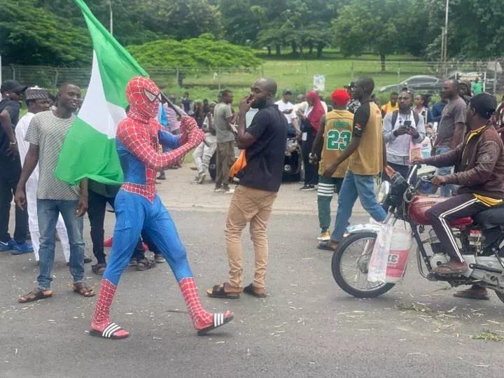 Spiderman storms protest ground in Abuja