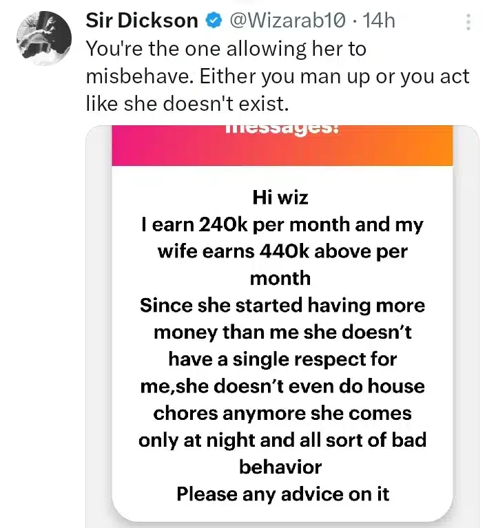 'Since my wife started earning more money than me she doesn't have a single respect for me' - Man cries out