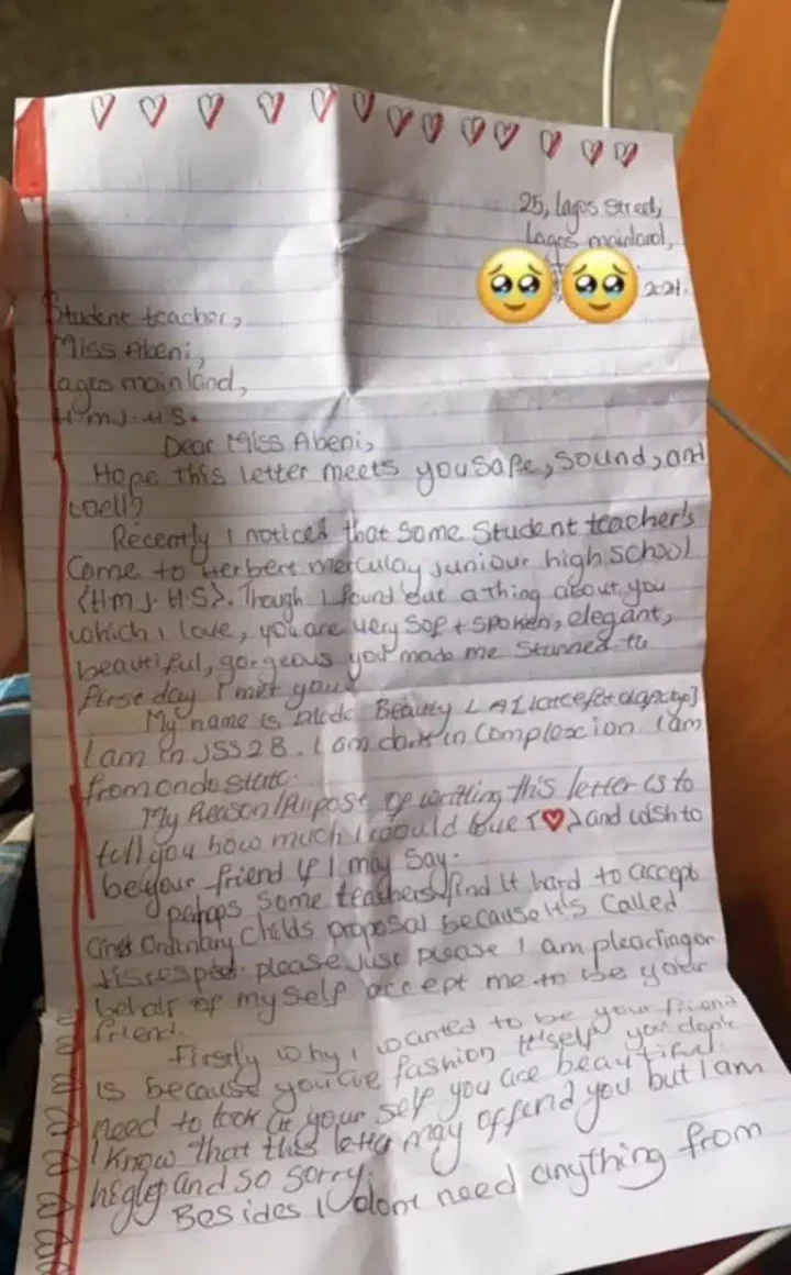 JSS2 student's heartfelt friendship letter to teacher goes viral