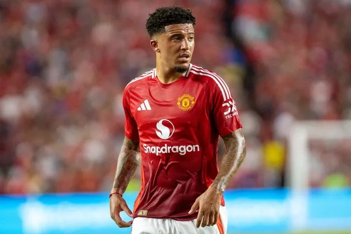 COLUMBIA, SOUTH CAROLINA - AUGUST 3: Jadon Sancho #25 of Manchester United looks down the field during a match between Manchester United and Liverpool FC at Williams-Brice Stadium on August 3, 2024 in Columbia, South Carolina. (Photo by Eston Parker/ISI Photos/Getty Images)