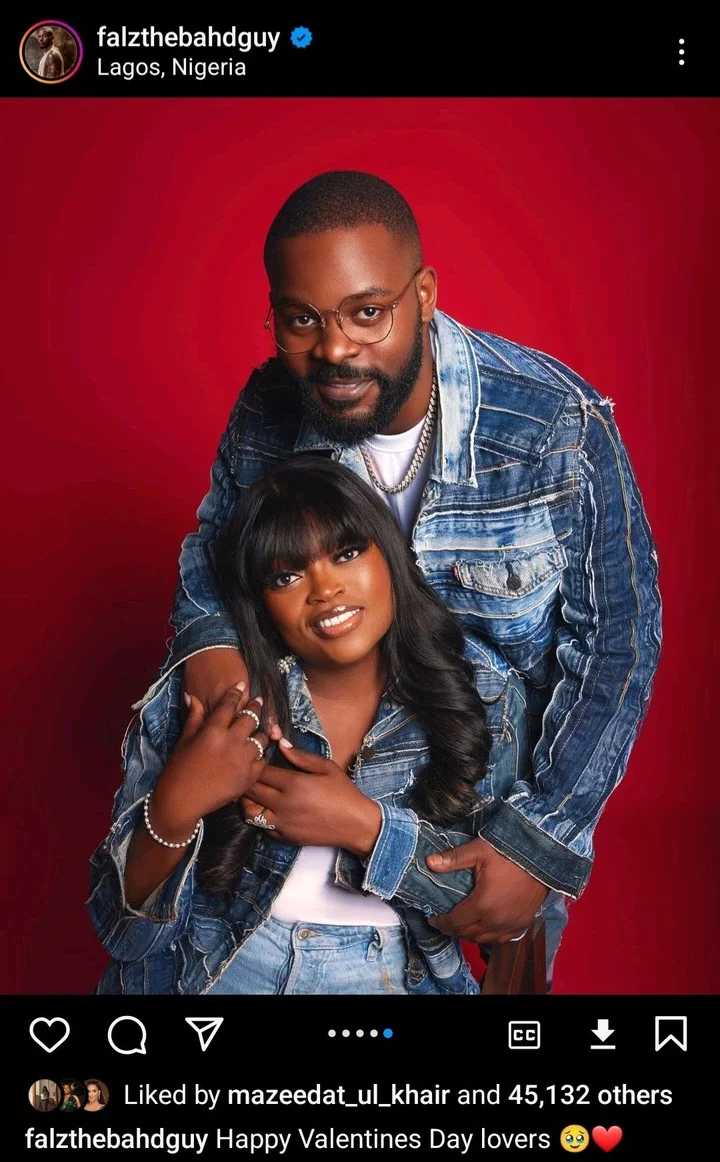 Falz and Funke Akindele Spark Reactions as They Celebrate Valentine's Day Together in New Photos