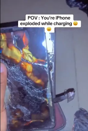 Lady laments as her iPhone explodes while charging