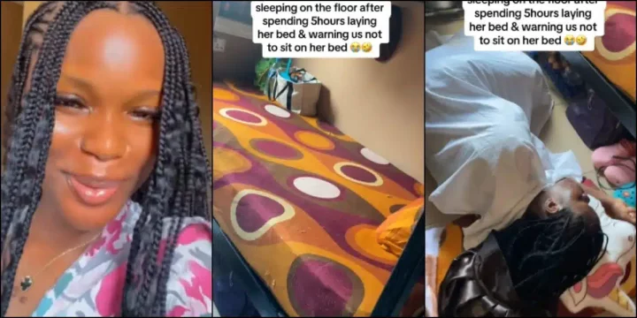 Lady puzzles over friend who chooses to sleep on the floor after arranging bed