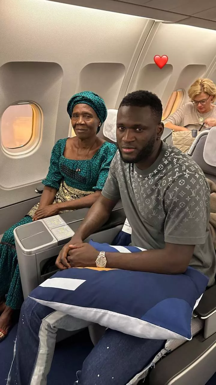 Super Eagles striker, Victor Boniface flies his mom to Germany to watch him play for the first time (photos)