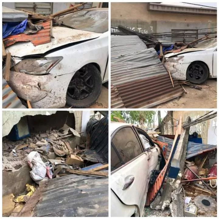 Four injured as car crashes into building in Lagos