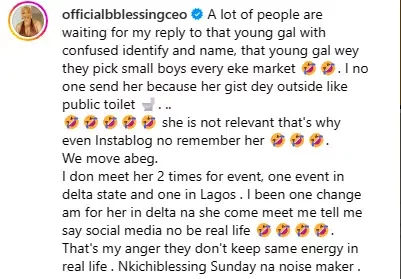 'She's not relevant; she dey pick young boys every eke market day' - Blessing CEO blasts the living daylight out of Nkechi Blessing