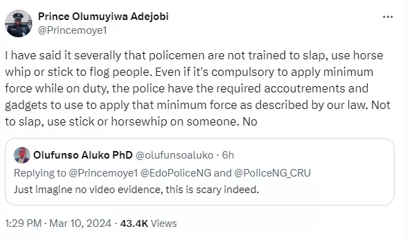Police to go after officer caught on camera assaulting a woman inside the Edo police command headquarters