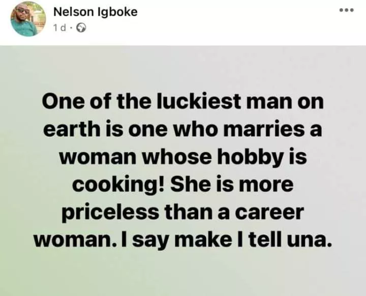 Man claims women who like to cook are better than career women