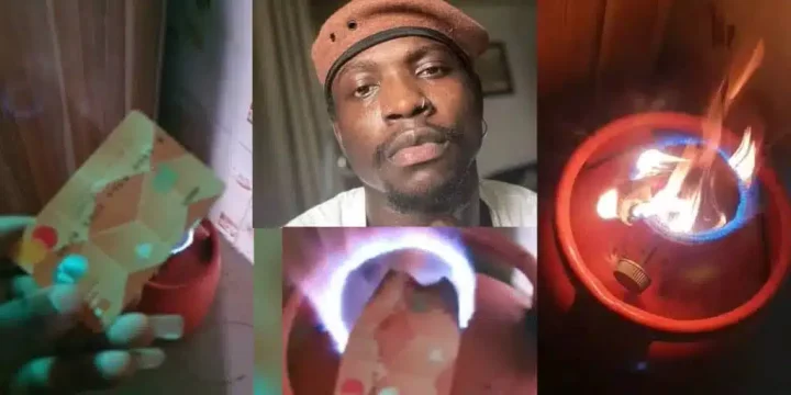 Man protests VeryDarkMan's arrest by burning GTBank ATM card Man protests VeryDarkMan's arrest by burning GTBank ATM card