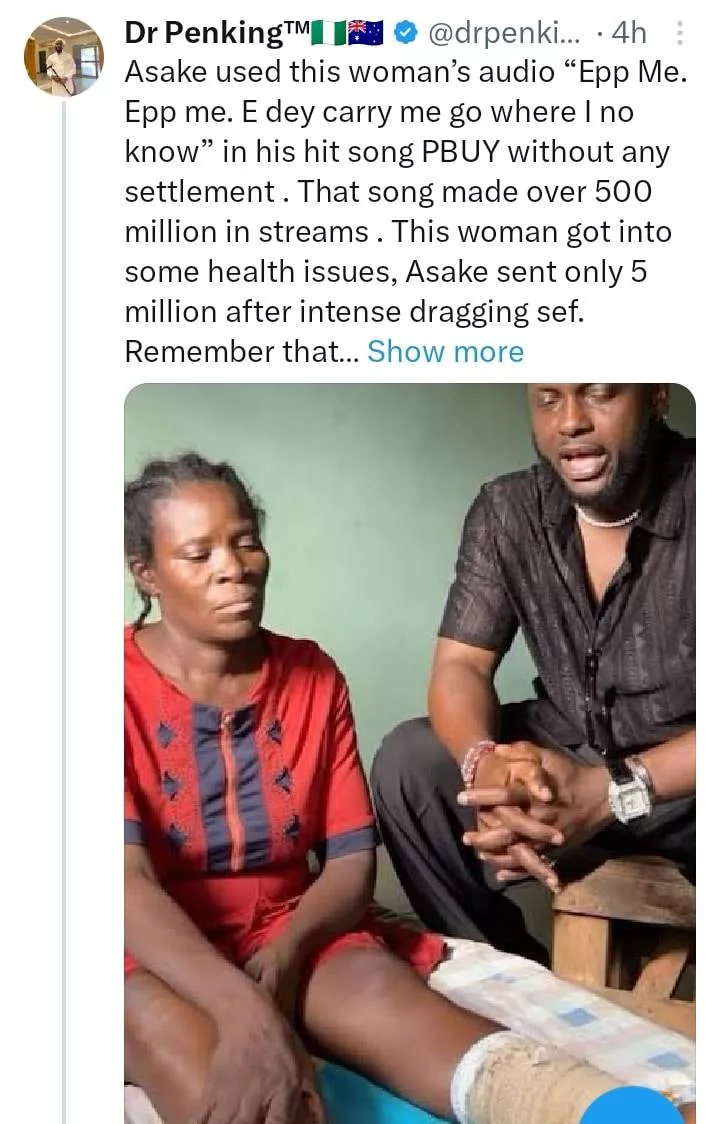 Asake dragged for donating only N5M to ailing policewoman in viral 'Help me Help me' video